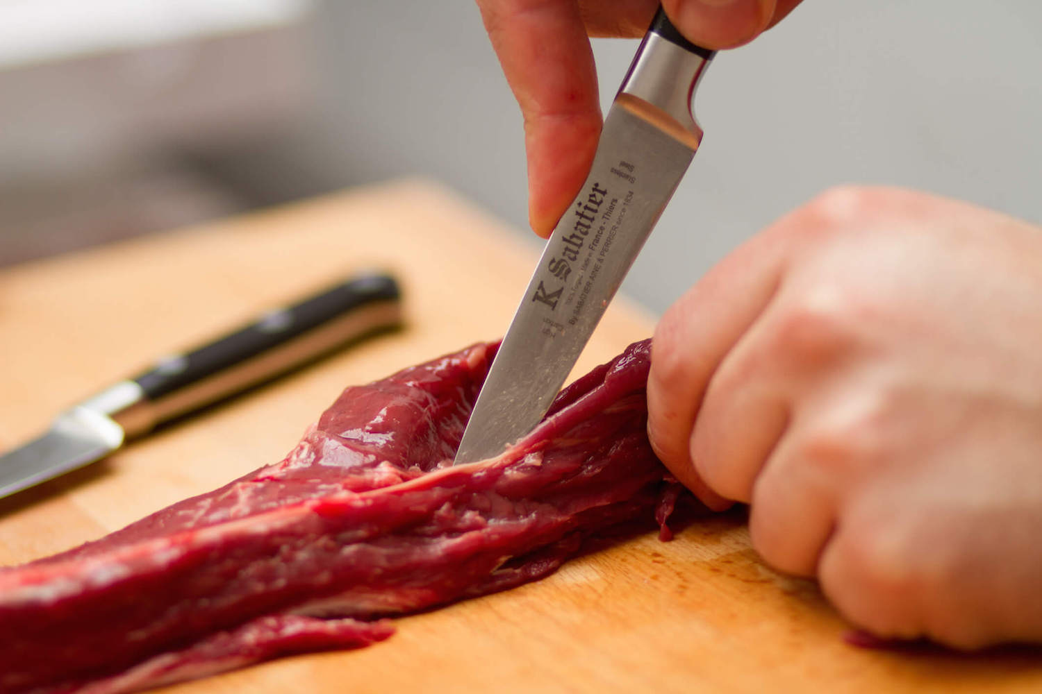meat cutting with k sabatier knife